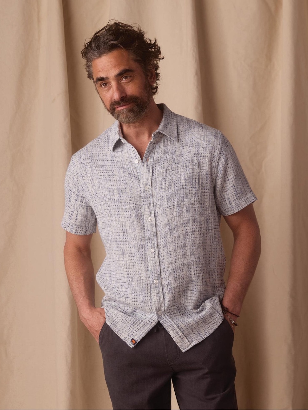 The Normal Brand Freshwater Short Sleeve Button Up Shirt Blue Multi XL - Picture 2 of 7